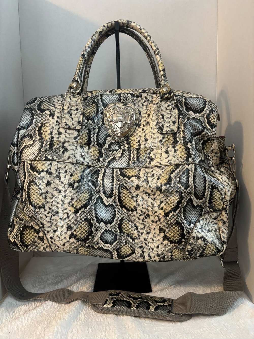 Kathy Van Zeeland Snake-Print Dome Satchel tote - Black, Cream, Gray